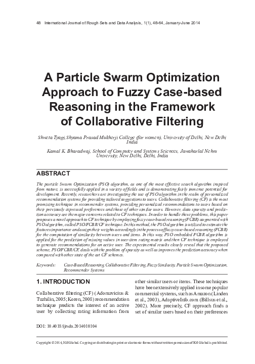 (PDF) A Particle Swarm Optimization Approach to Fuzzy Case-based ...
