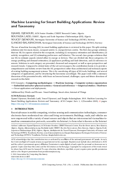 (PDF) Machine Learning for Smart Building Applications