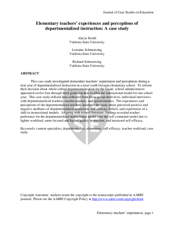 (PDF) Elementary Teachers' Experiences and Perceptions of ...