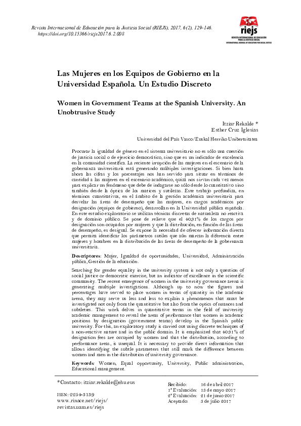 (PDF) Las Mujeres en los Equipos de Gobierno en la Universidad Española ...