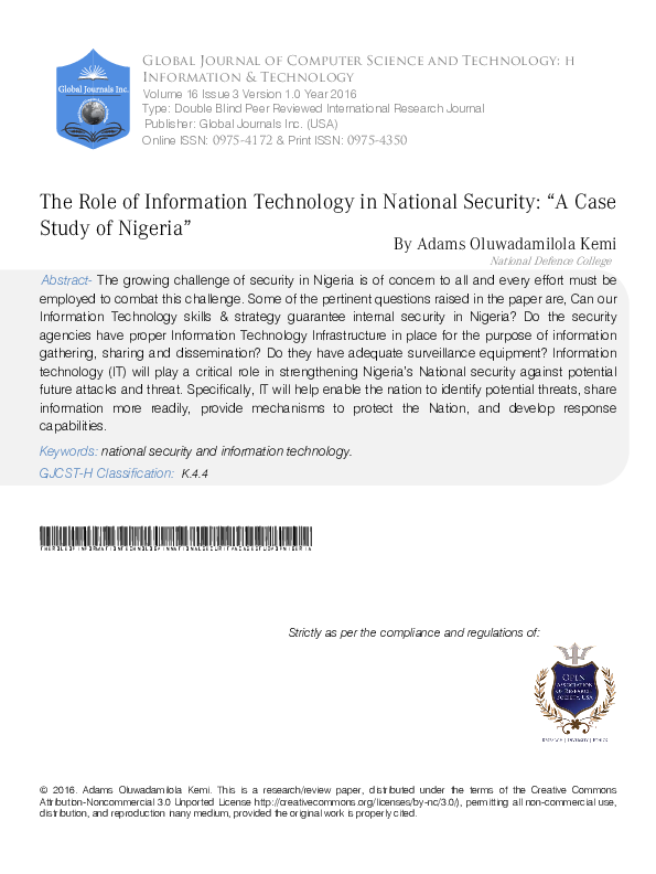 (PDF) The Role of Information Technology in National Security: “A Case ...