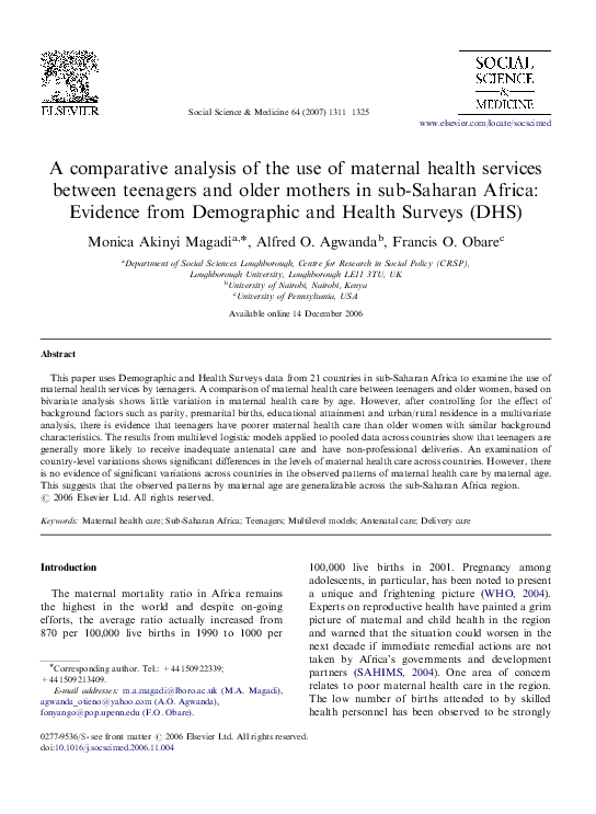 (PDF) A comparative analysis of the use of maternal health services ...