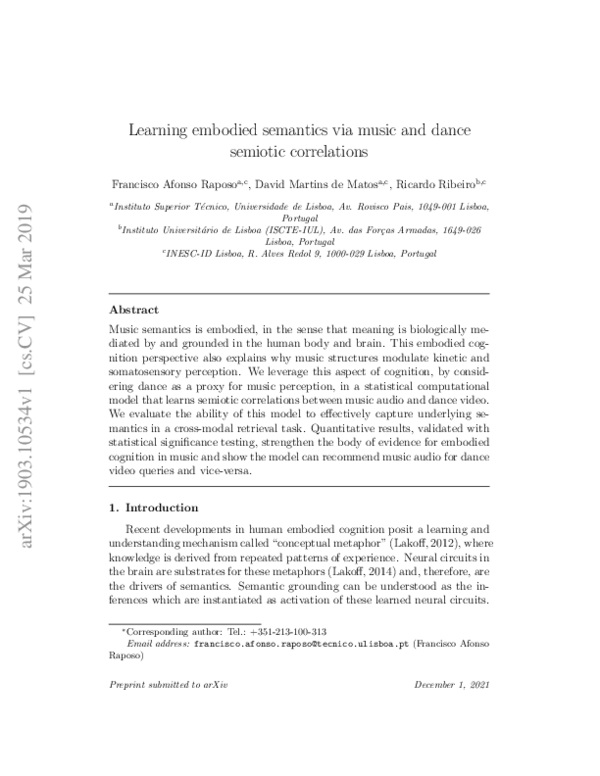 (PDF) Learning Embodied Semantics via Music and Dance Semiotic Correlations David Martins de