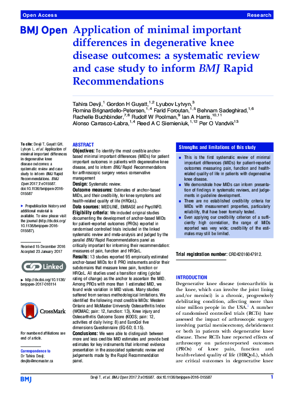  pdf application of minimal important differences in degenerative knee