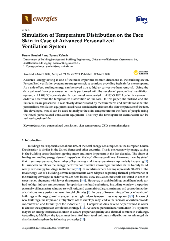 (PDF) Simulation of Temperature Distribution on the Face Skin in Case ...
