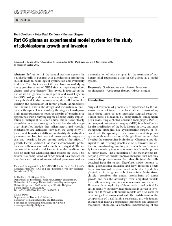 (PDF) Rat C6 glioma as experimental model system for the study of ...