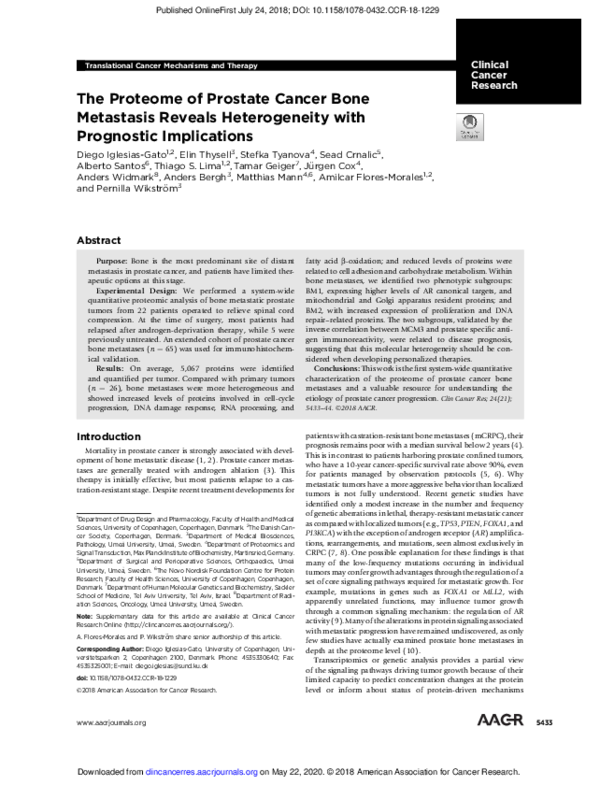 (PDF) The proteome of prostate cancer bone metastasis reveals ...