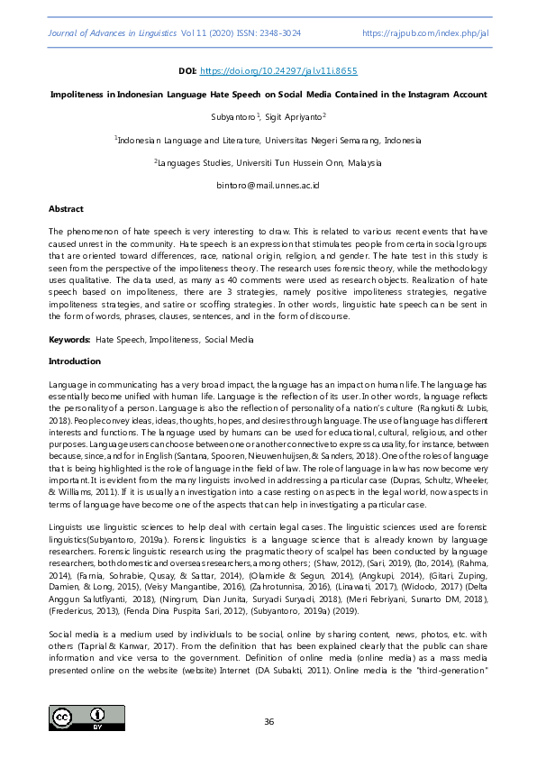 (PDF) Impoliteness in Indonesian Language Hate Speech on Social Media ...