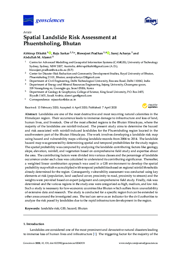 (PDF) Spatial Landslide Risk Assessment at Phuentsholing, Bhutan