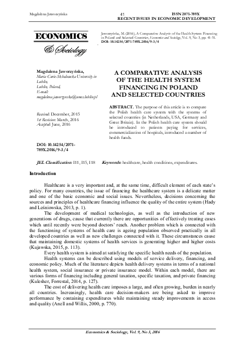 (PDF) A Comparative Analysis of the Health System Financing in Poland ...