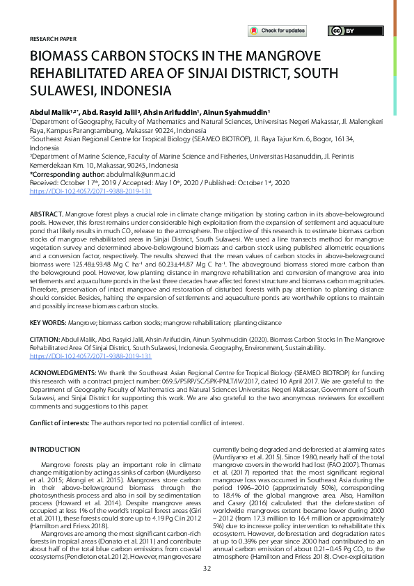 (PDF) Biomass Carbon Stocks In The Mangrove Rehabilitated Area Of ...