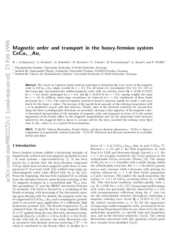 (PDF) Fe b 19 98 Magnetic order and transport in the heavy-fermion system