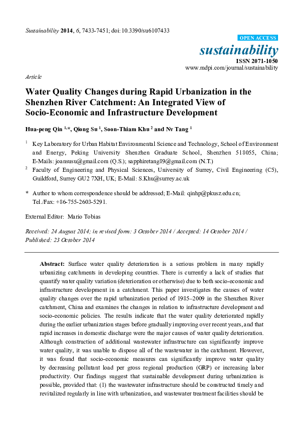 (PDF) Article Water Quality Changes during Rapid Urbanization in the ...