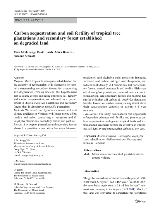 (PDF) Carbon sequestration and soil fertility of tropical tree ...