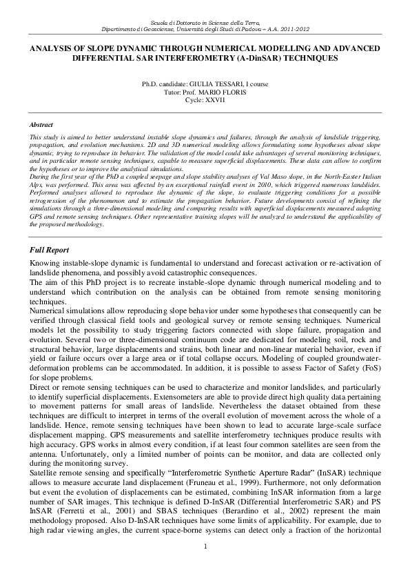 (PDF) ANALYSIS OF SLOPE DYNAMIC THROUGH NUMERICAL MODELLING AND ...
