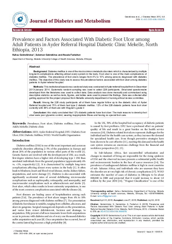 (PDF) Prevalence and Factors Associated With Diabetic Foot Ulcer among ...