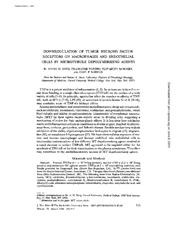 (PDF) Down-regulation of tumor necrosis factor receptors by blockade of ...