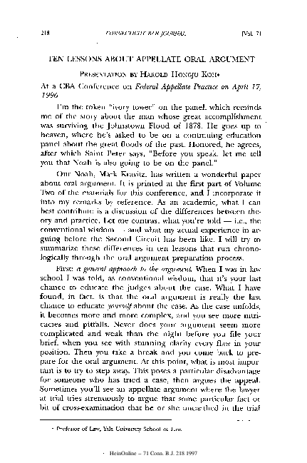 Pdf Ten Lessons About Appellate Oral Argument