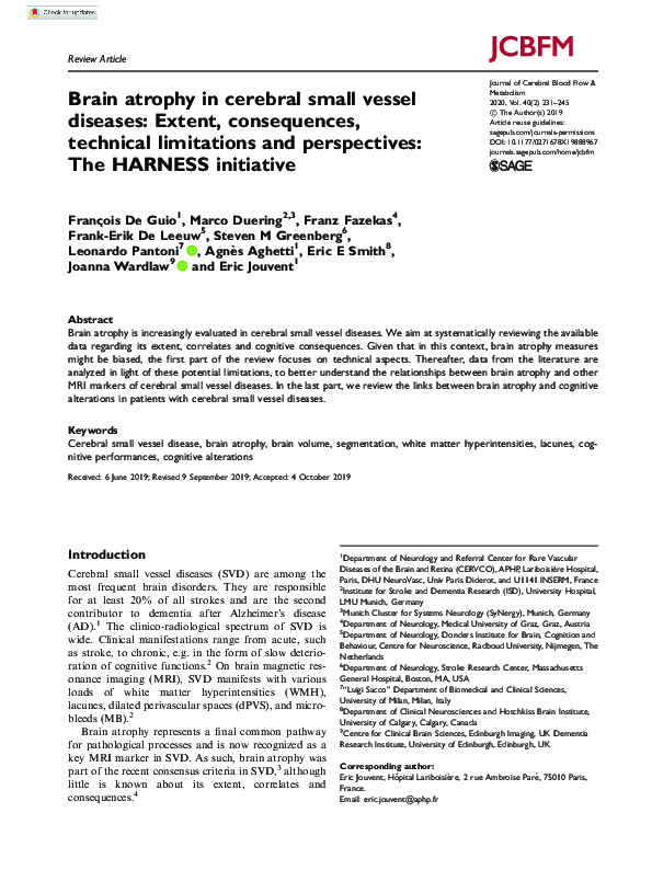 (PDF) Brain atrophy in cerebral small vessel diseases: Extent ...