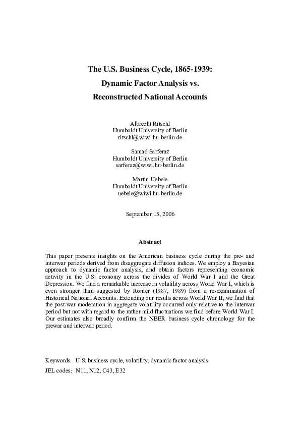 (PDF) The U.S. Business Cycle, 1865-1939: Dynamic Factor Analysis vs ...