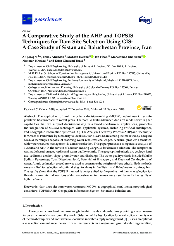 (PDF) A Comparative Study of the AHP and TOPSIS Techniques for Dam Site ...