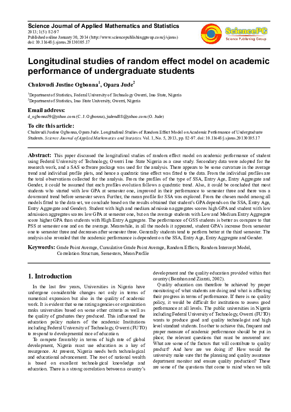 (PDF) Longitudinal Studies of Random Effect Model on Academic ...