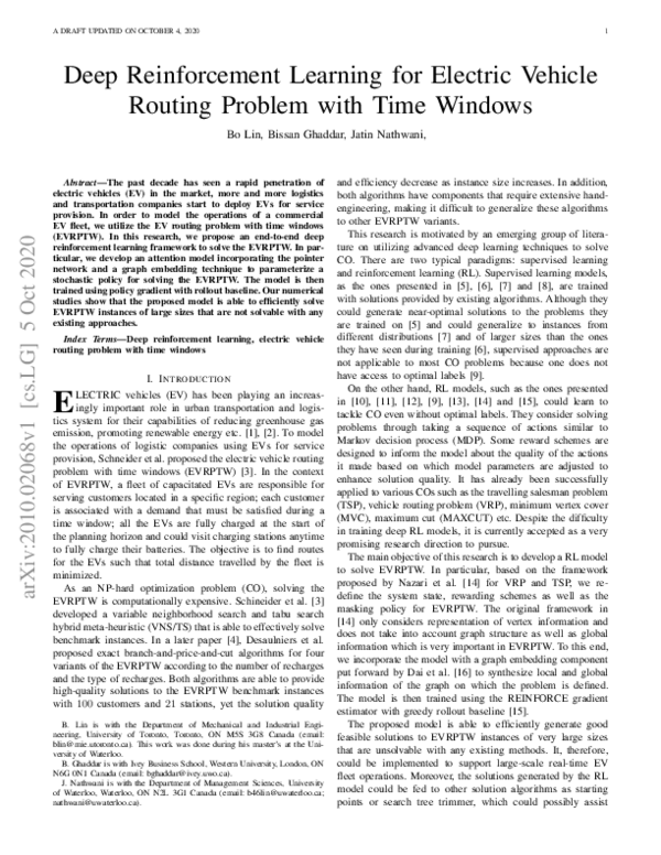 (PDF) Deep Reinforcement Learning for Electric Vehicle Routing Problem ...