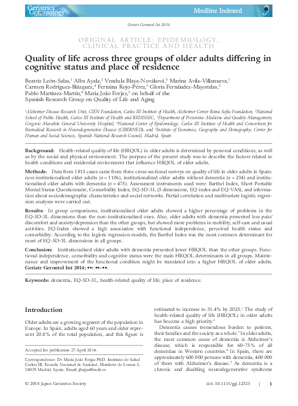 (PDF) Quality of life across three groups of older adults differing in ...
