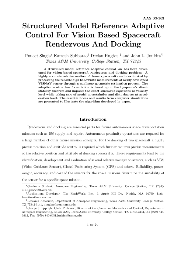 (PDF) Structured Model Reference Adaptive Control for Vision Based ...