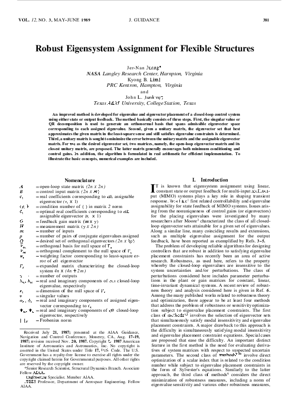 (PDF) Robust eigensystem assignment for flexible structures