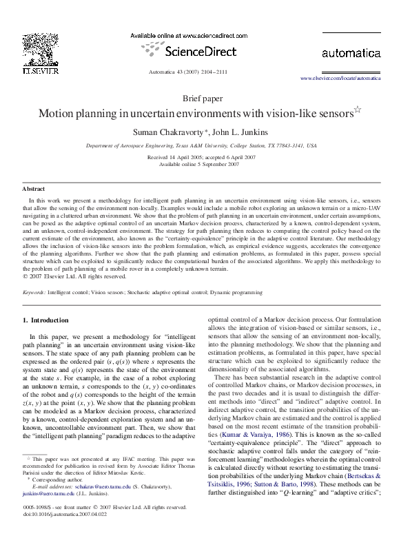 (PDF) Motion planning in uncertain environments with vision-like sensors