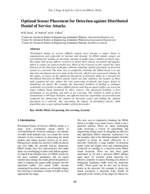 (PDF) Optimal Sensor Placement for Detection against Distributed Denial ...