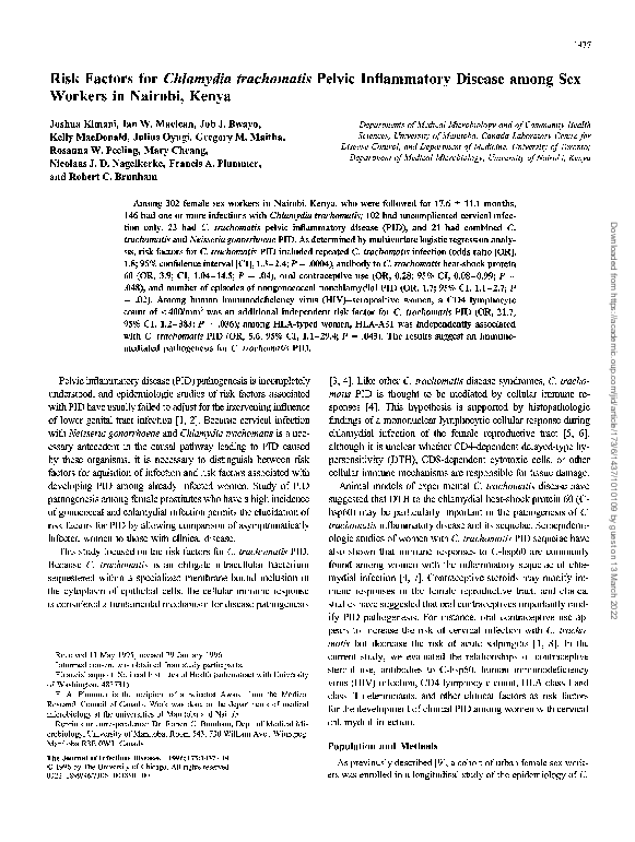 (PDF) Risk Factors for Chlamydia trachomatis Pelvic Inflammatory ...