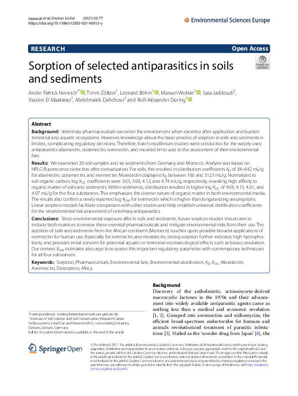 (PDF) Sorption of selected antiparasitics in soils and sediments