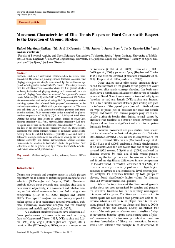 (PDF) Movement characteristics of elite tennis players on hard courts ...