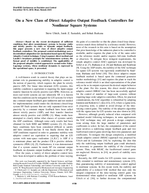 (PDF) On a new class of direct adaptive output feedback controllers for ...