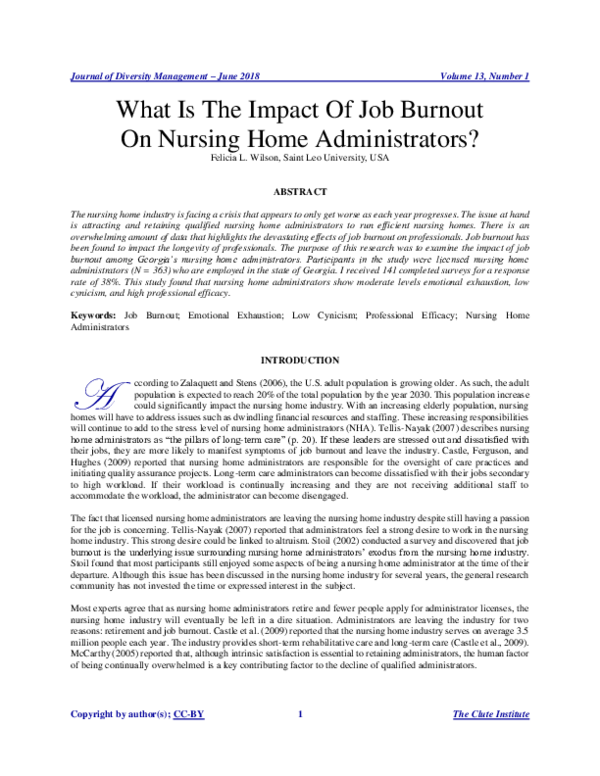 (PDF) What Is The Impact Of Job Burnout On Nursing Home Administrators?