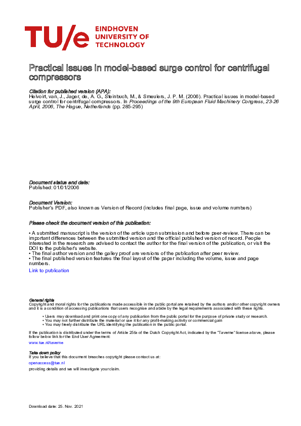 (PDF) Practical issues in model-based surge control for centrifugal ...