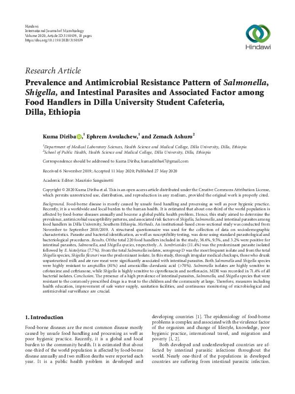 (PDF) Prevalence and Antimicrobial Resistance Pattern of Salmonella ...