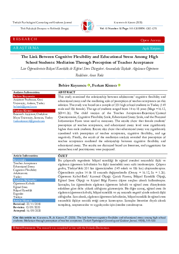 (PDF) The Link Between Cognitive Flexibility and Educational Stress ...