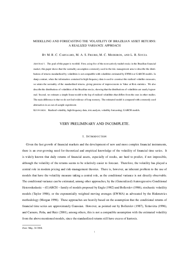 (PDF) Modelling and Forecasting the Volatility of Brazilian Asset ...