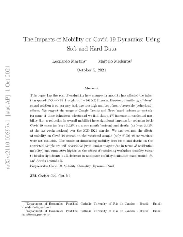 (PDF) The Impacts of Mobility on Covid-19 Dynamics: Using Soft and Hard ...
