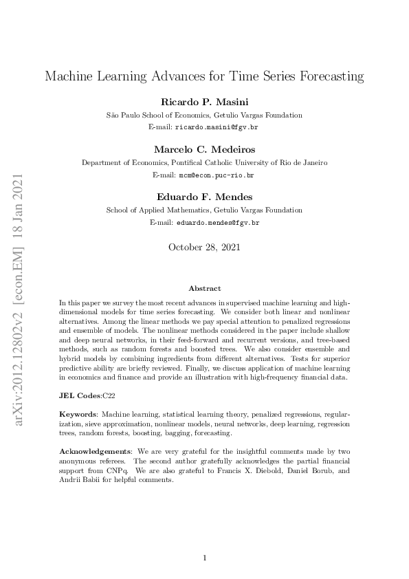 (PDF) Machine Learning Advances for Time Series Forecasting