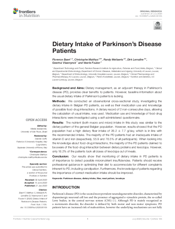 (PDF) Dietary Intake of Parkinson's Disease Patients