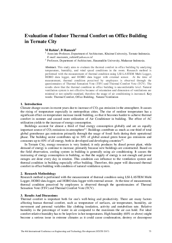 (PDF) Evaluation of Indoor Thermal Comfort on Office Buildingin Ternate ...