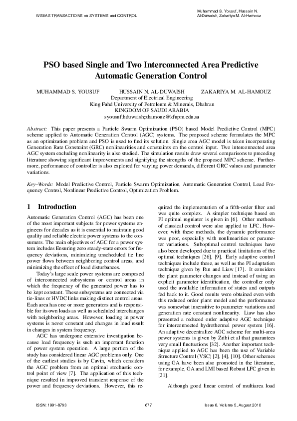 (PDF) PSO based single and two interconnected area predictive automatic ...