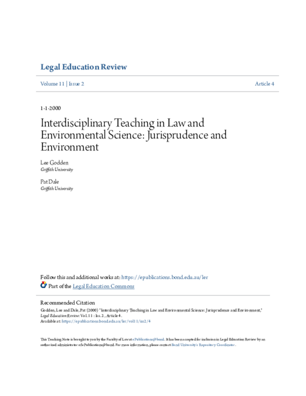(PDF) Interdisciplinary Teaching in Law and Environmental Science ...