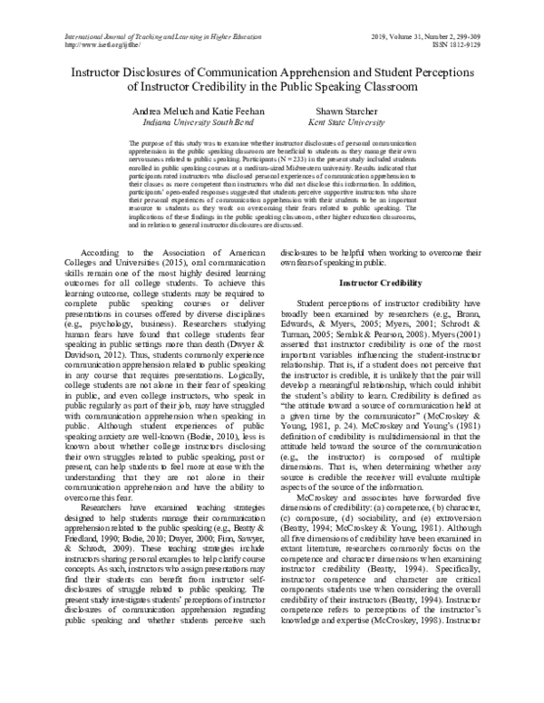 (PDF) Instructor Disclosures of Communication Apprehension and Student ...