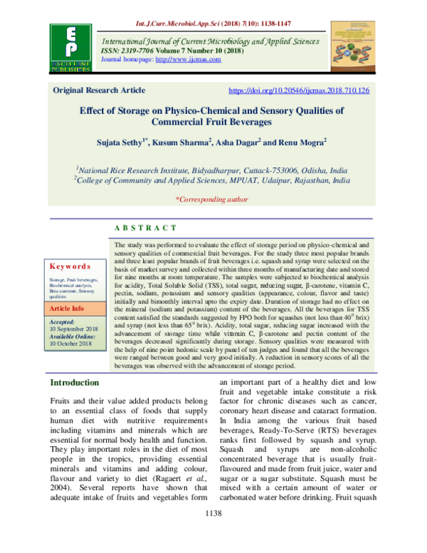 (PDF) Effect of Storage on Physico-Chemical and Sensory Qualities of ...