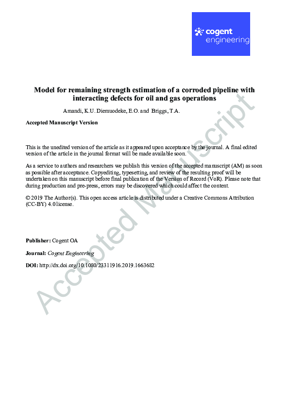 (PDF) Model for remaining strength estimation of a corroded pipeline ...